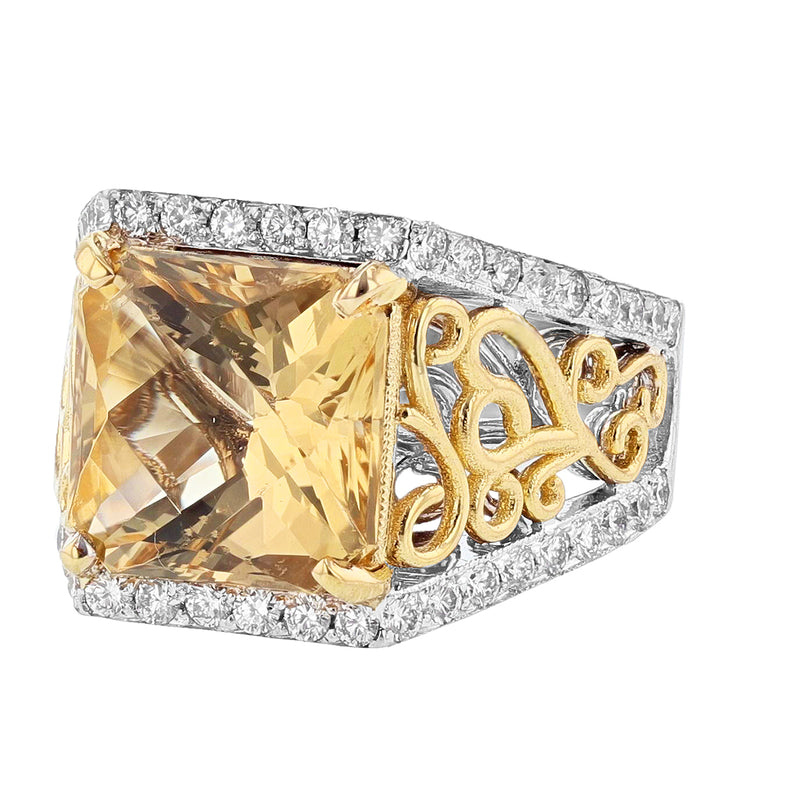 14K White and Yellow Gold Scapolite and Diamond Ring - Nazarelle