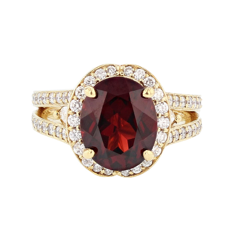 18K Yellow Gold Oval Garnet and Diamond Ring - Nazarelle