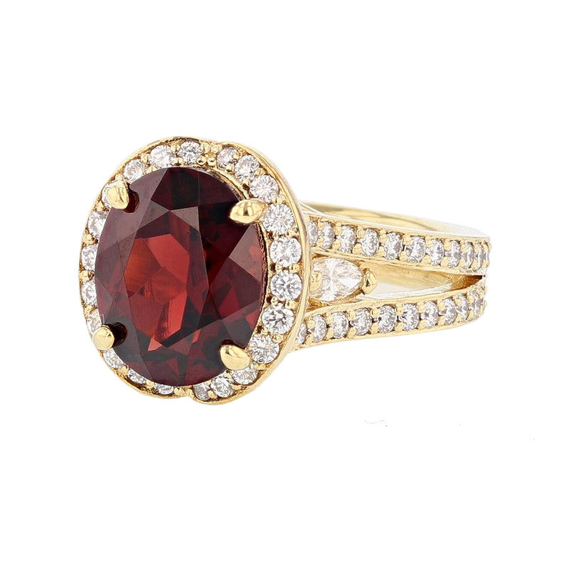 18K Yellow Gold Oval Garnet and Diamond Ring - Nazarelle