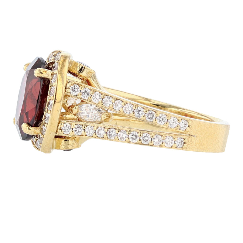 18K Yellow Gold Oval Garnet and Diamond Ring - Nazarelle