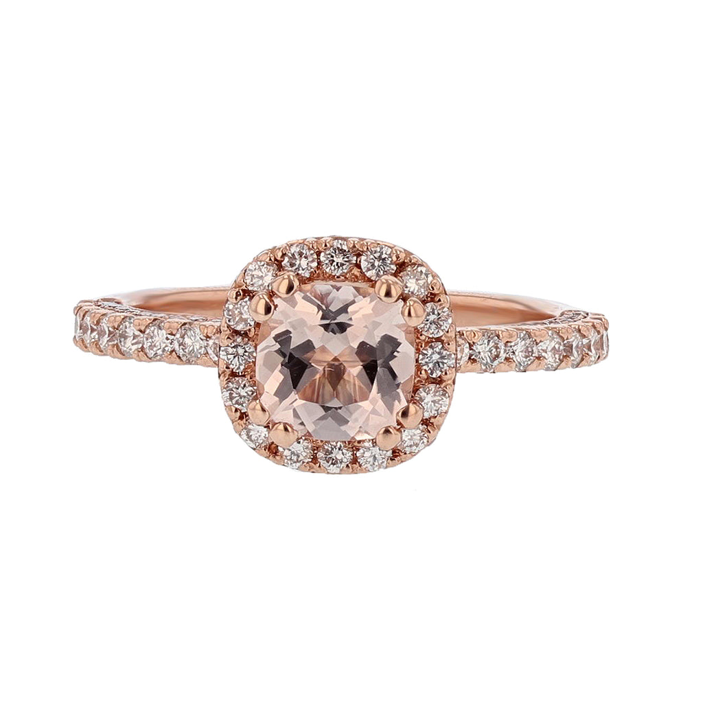 14K Rose Gold Cushion Morganite Engagement Ring - Nazarelle