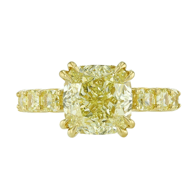 18K Yellow Gold Cushion Brilliant Cut Yellow Diamond Ring - Nazarelle
