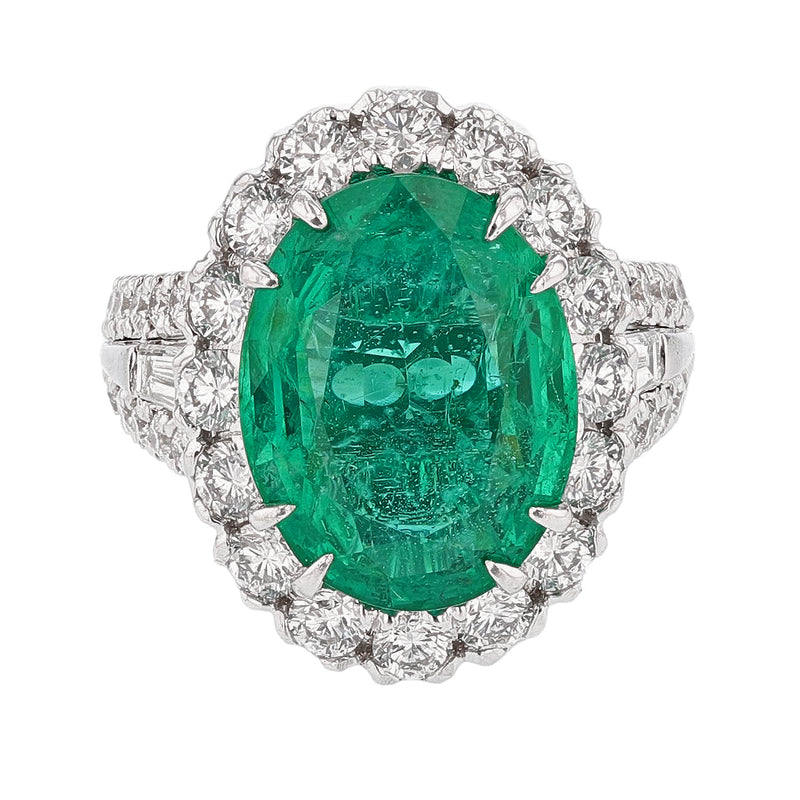 14K White Gold 7.60 Carat Beryl Emerald Diamond Ring - Nazarelle