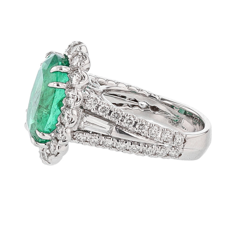 14K White Gold 7.60 Carat Beryl Emerald Diamond Ring - Nazarelle