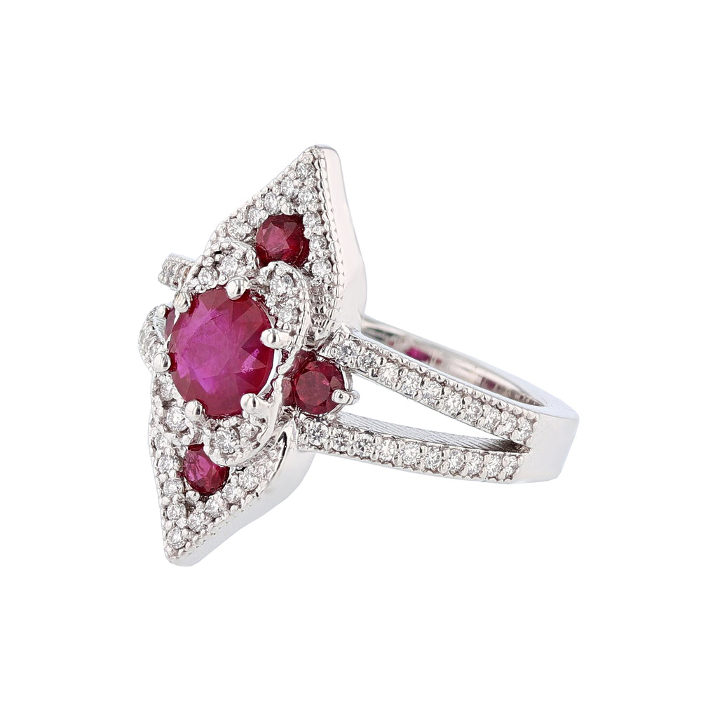 18K White Gold Ruby and Diamond Engagement Ring - Nazarelle