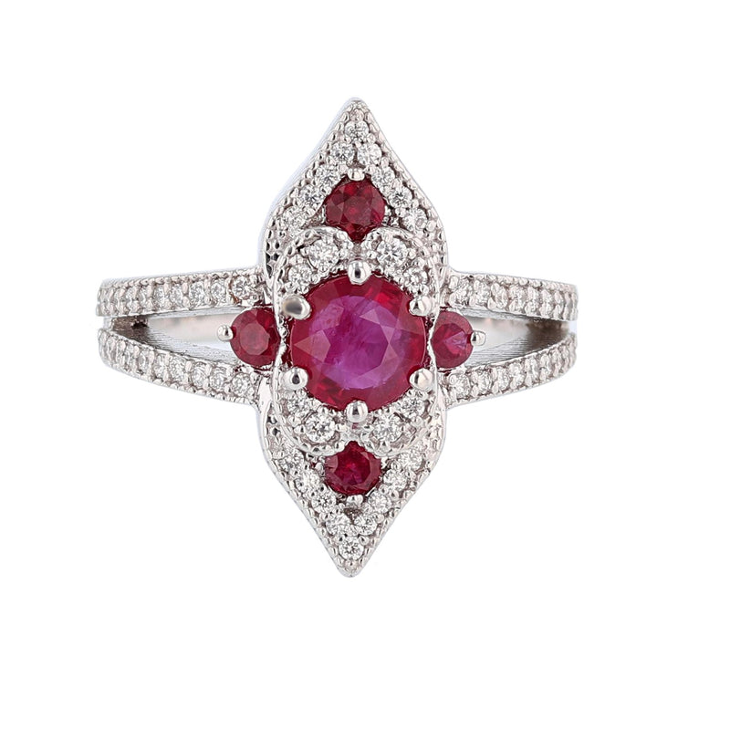 18K White Gold Ruby and Diamond Engagement Ring - Nazarelle