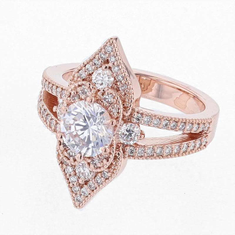 Round Diamond Victorian Style Split Shank Engagement Ring - Nazarelle