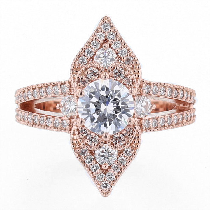 14K Rose Gold Round Diamond Engagement Ring - Nazarelle
