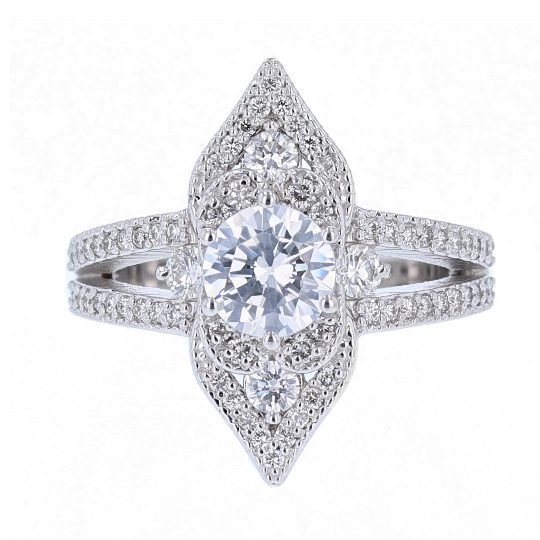 Round Diamond Victorian Style Split Shank Engagement Ring - Nazarelle