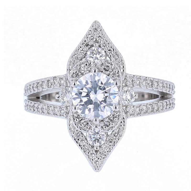 Round Diamond Victorian Style Split Shank Engagement Ring - Nazarelle