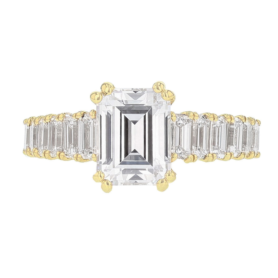 18K Yellow Gold Emerald Cut Diamond Engagement Ring - Nazarelle