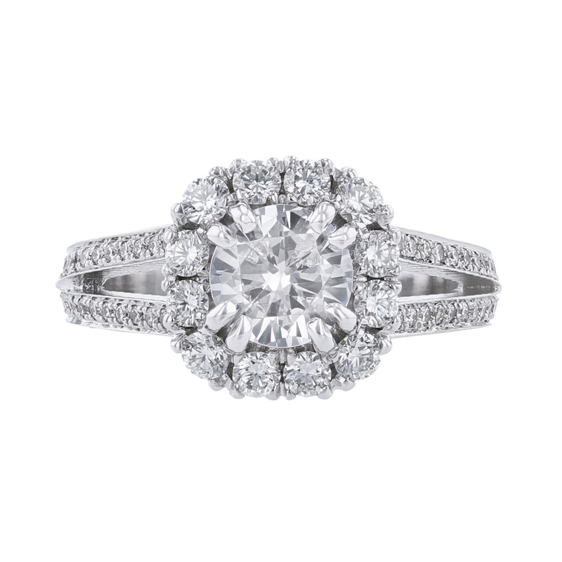 Cushion Shape Split Shank Diamond Ring, 0.96ct. - Nazarelle