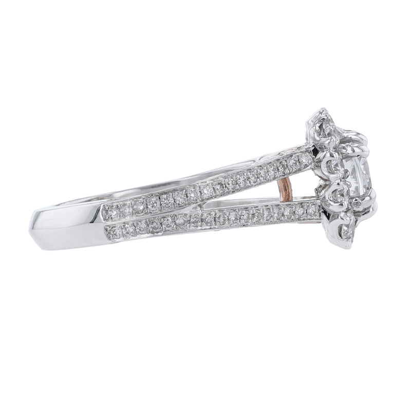 Cushion Shape Split Shank Diamond Ring, 0.96ct. - Nazarelle
