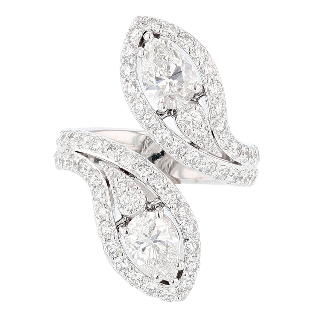 14K White Gold Double Pear Shape Diamond Ring - Nazarelle