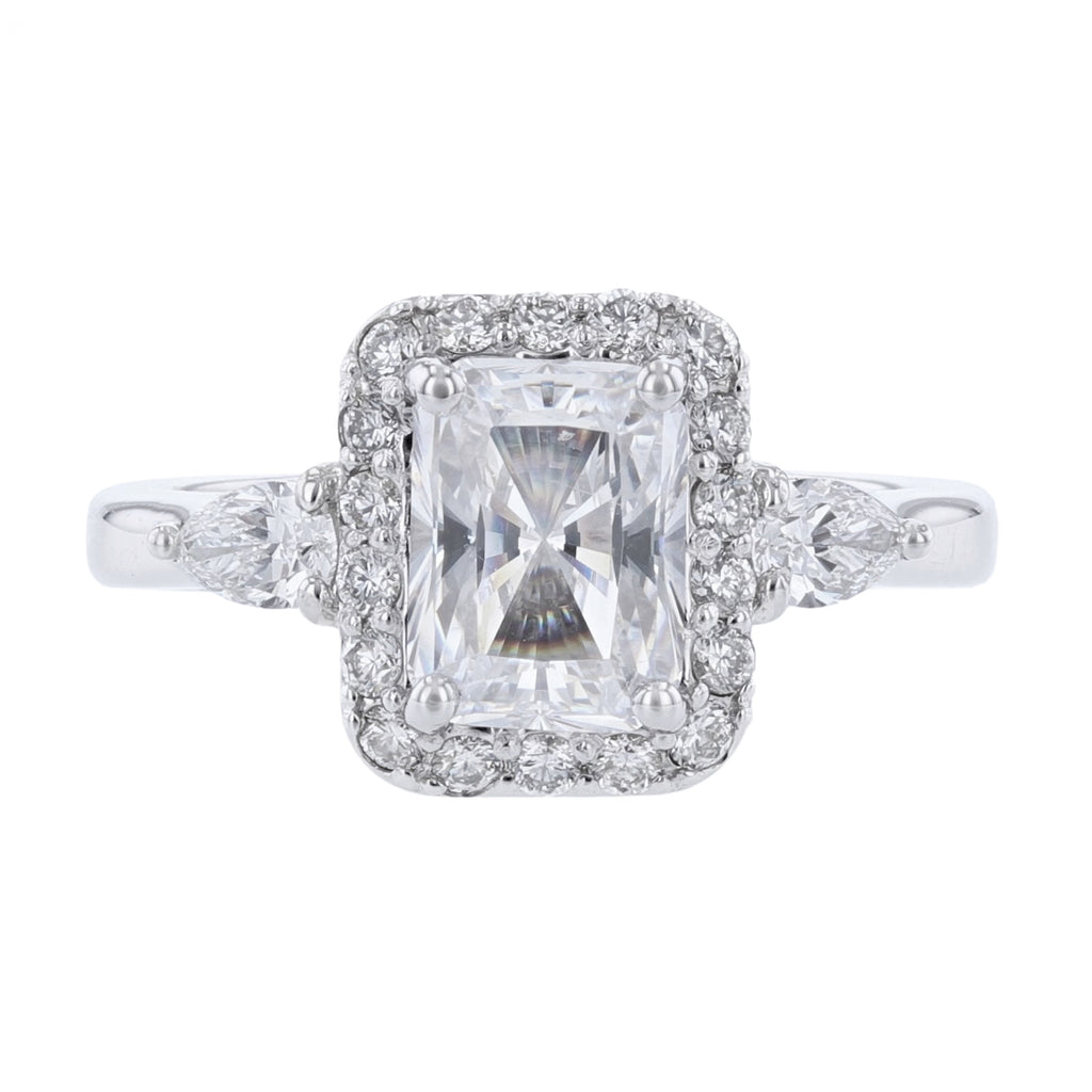 Emerald Shape Halo Pear Diamond Accent Ring, 0.58ct. - Nazarelle