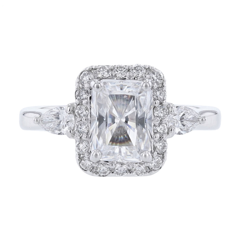 Emerald Shape Halo Pear Diamond Accent Ring, 0.58ct. - Nazarelle