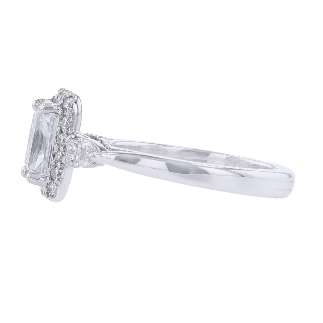 Emerald Shape Halo Pear Diamond Accent Ring, 0.58ct. - Nazarelle