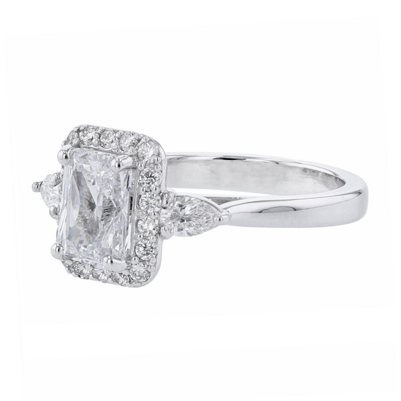 Emerald Shape Halo Pear Diamond Accent Ring, 0.58ct. - Nazarelle