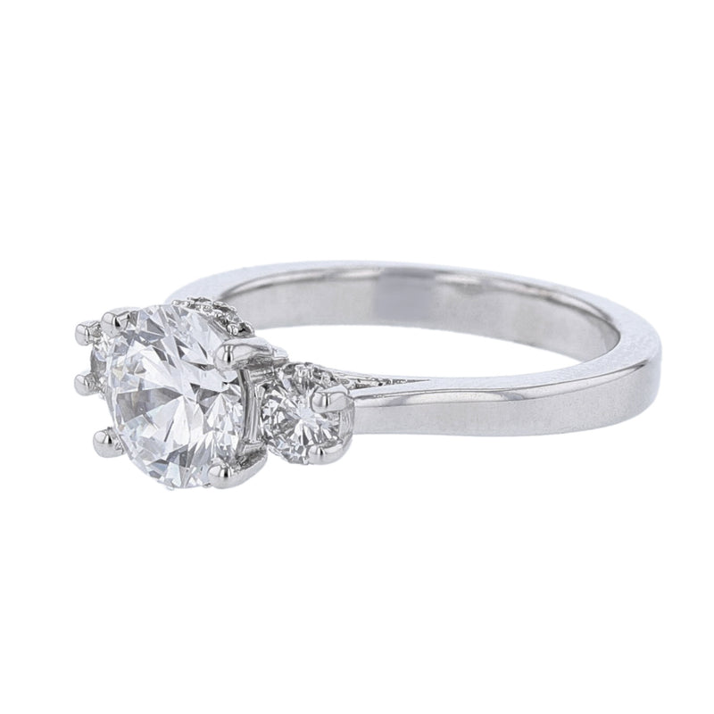 Three Stone Round Diamond Engagement Ring - Nazarelle