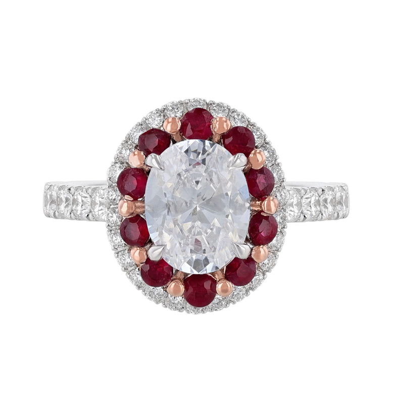 Oval Ruby Diamond Double Halo Engagement Ring - Nazarelle