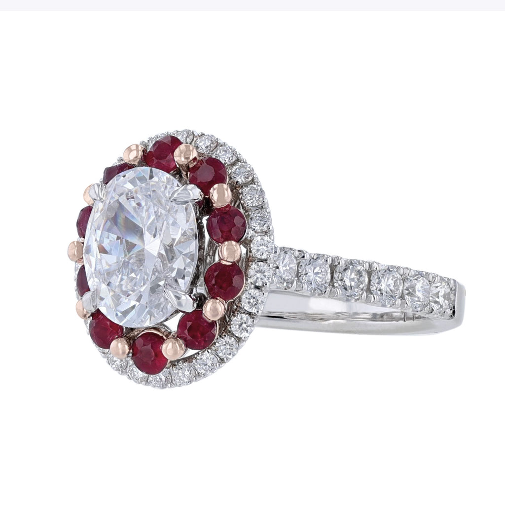 Oval Ruby Diamond Double Halo Engagement Ring - Nazarelle