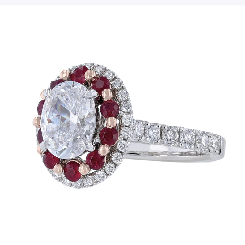 Oval Ruby Diamond Double Halo Engagement Ring - Nazarelle