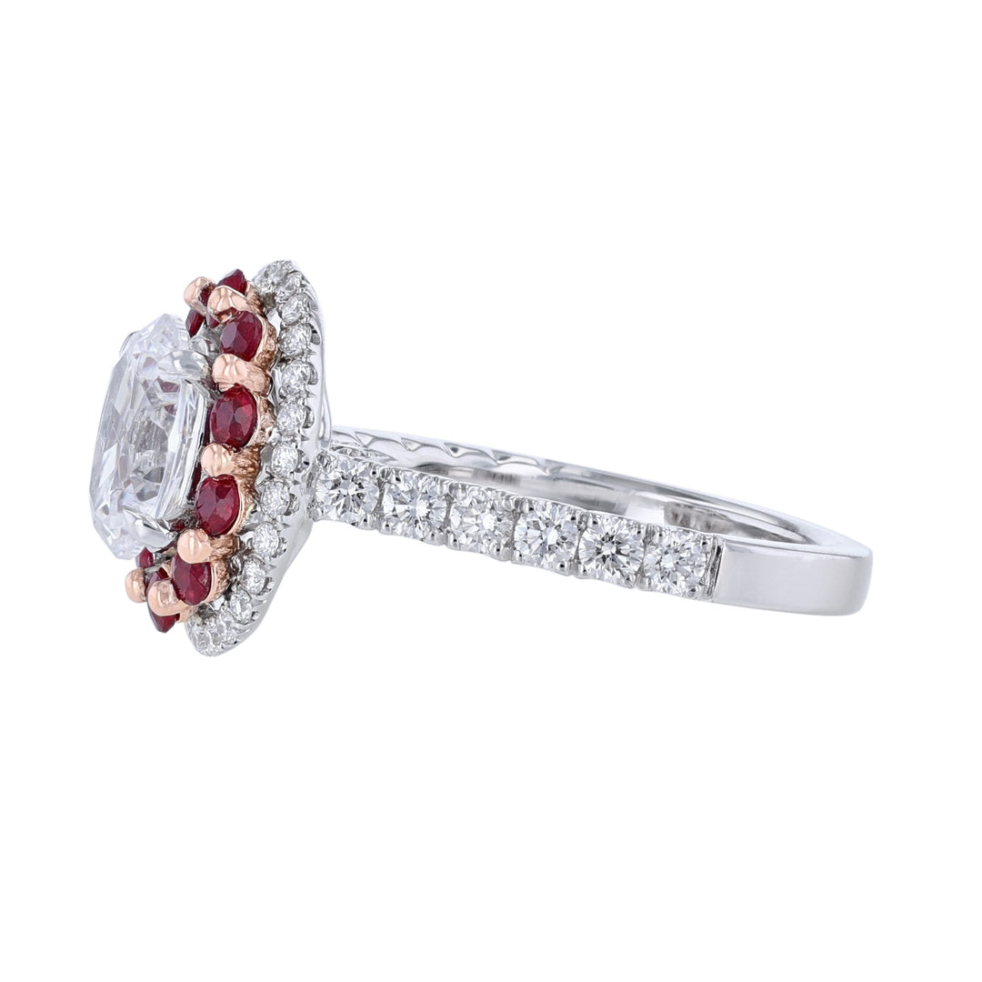 Oval Ruby Diamond Double Halo Engagement Ring - Nazarelle