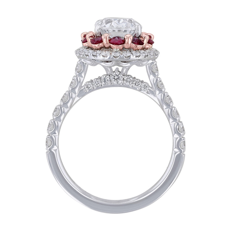 Oval Ruby Diamond Double Halo Engagement Ring - Nazarelle