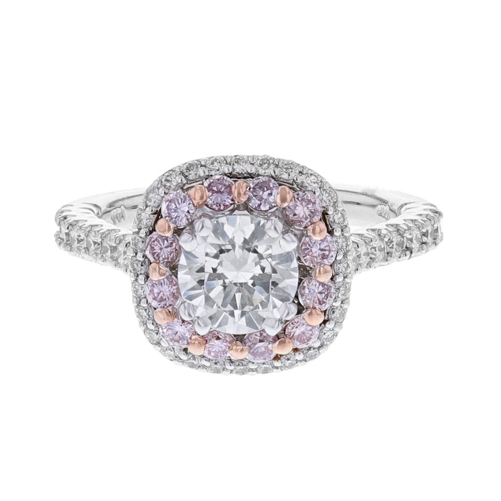 14K White Gold Pink Diamond Halo Ring. 0.84ct. - Nazarelle