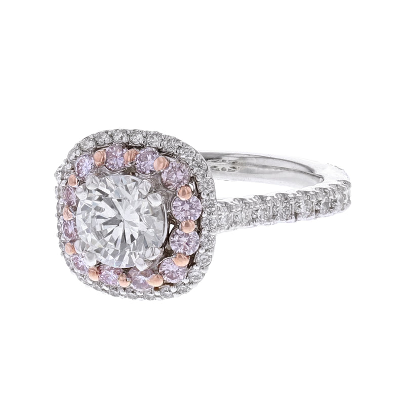 14K White Gold Pink Diamond Halo Ring. 0.84ct. - Nazarelle