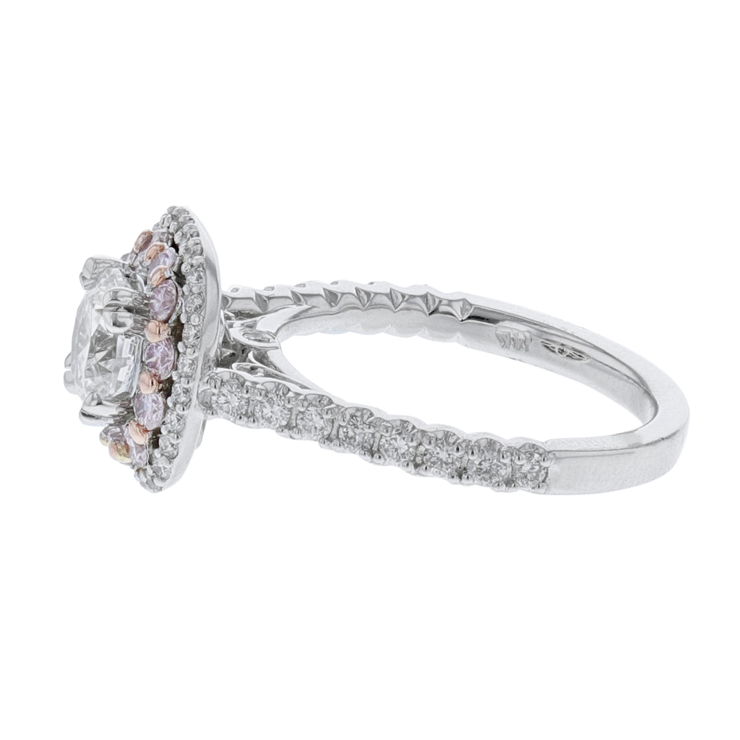 14K White Gold Pink Diamond Halo Ring. 0.84ct. - Nazarelle
