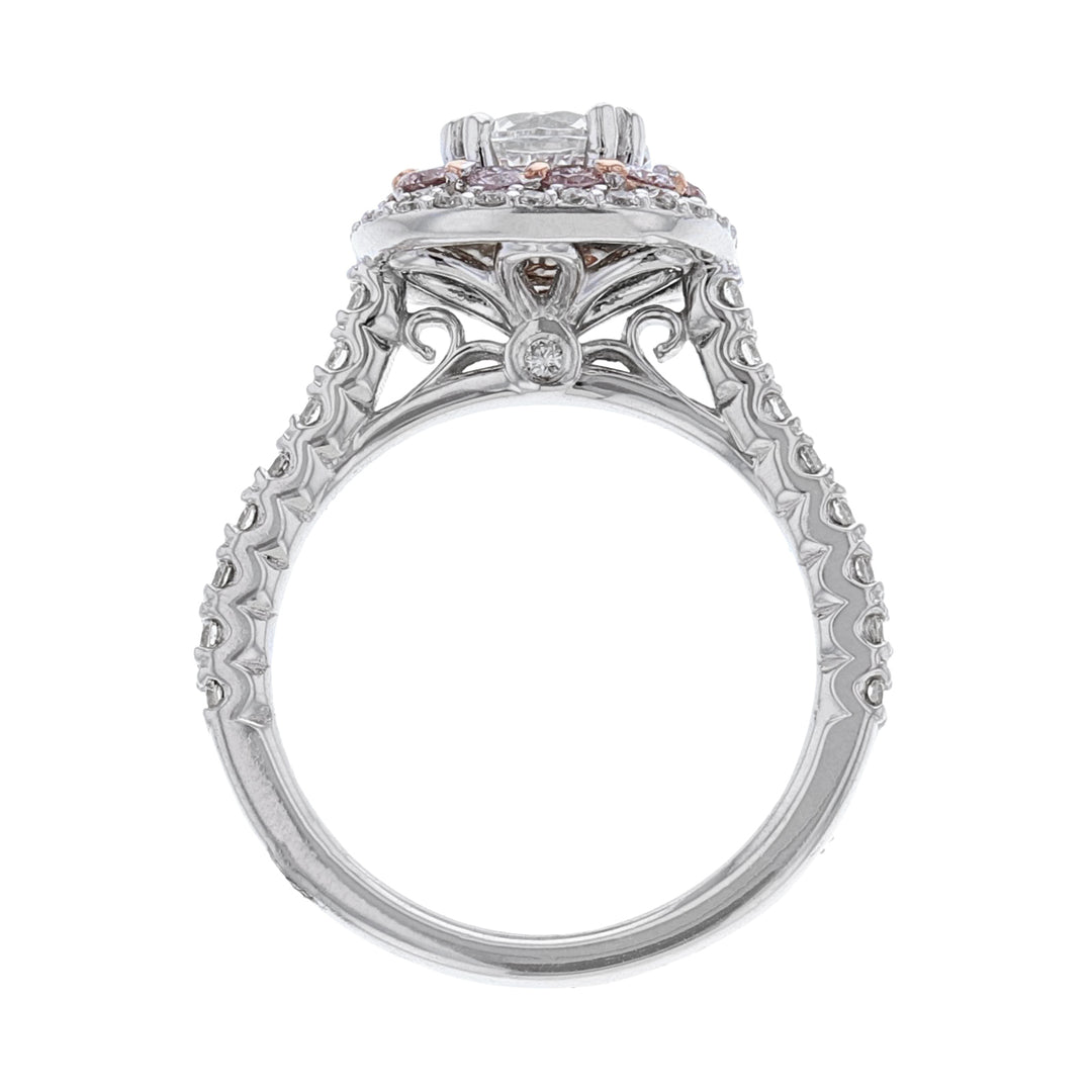 14K White Gold Pink Diamond Halo Ring. 0.84ct. - Nazarelle