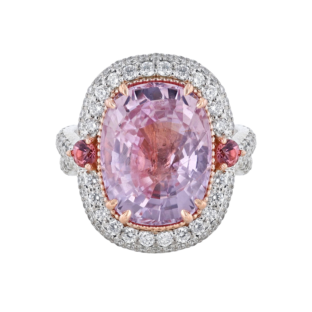 14K White & Rose Gold Padparadscha Pink Sapphire Diamond Ring - Nazarelle