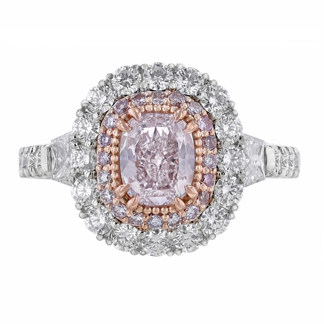 14K White & Rose Gold Pink Diamond Halo Ring - Nazarelle