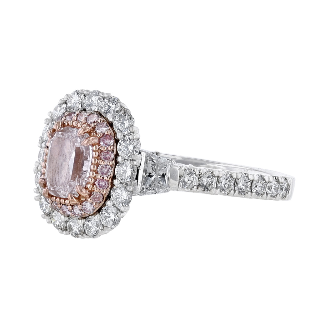 14K White & Rose Gold Pink Diamond Halo Ring - Nazarelle