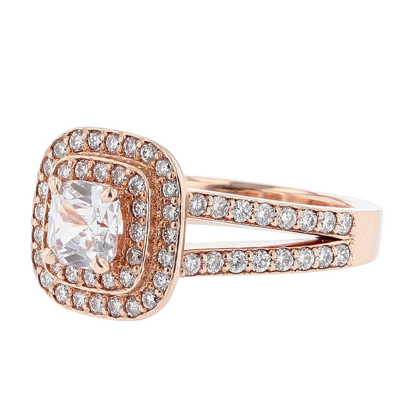 14K Rose Gold Cushion Double Halo Diamond Engagement Ring - Nazarelle