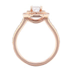 14K Rose Gold Cushion Double Halo Diamond Engagement Ring - Nazarelle