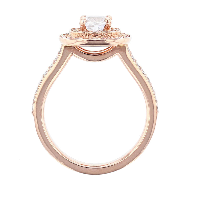 14K Rose Gold Cushion Double Halo Diamond Engagement Ring - Nazarelle