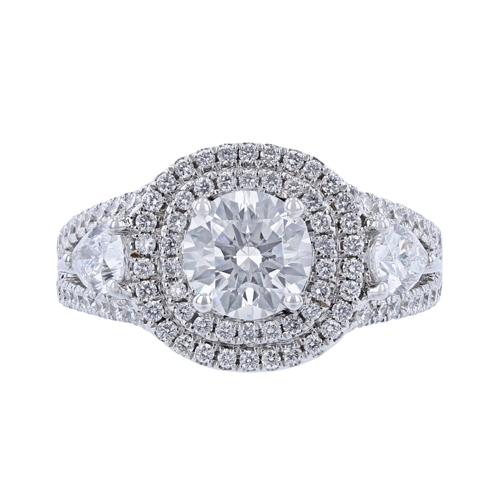 Double Halo Pear Accent Diamond Ring - Nazarelle