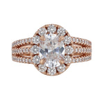 14K Rose Gold Triple Shank Oval Halo Diamond Ring - Nazarelle