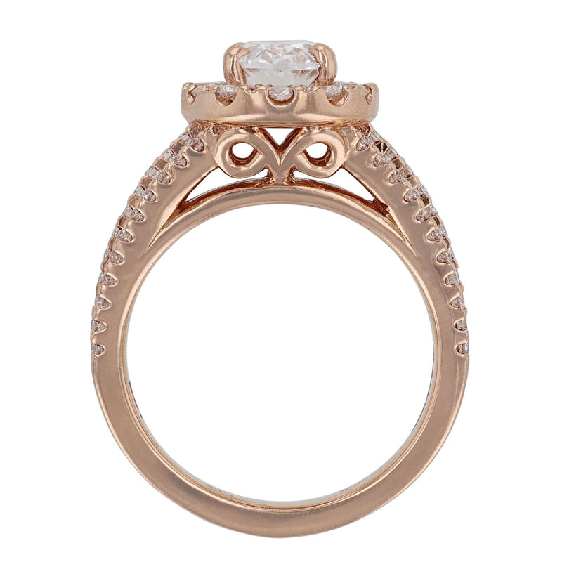 14K Rose Gold Triple Shank Oval Halo Diamond Ring - Nazarelle