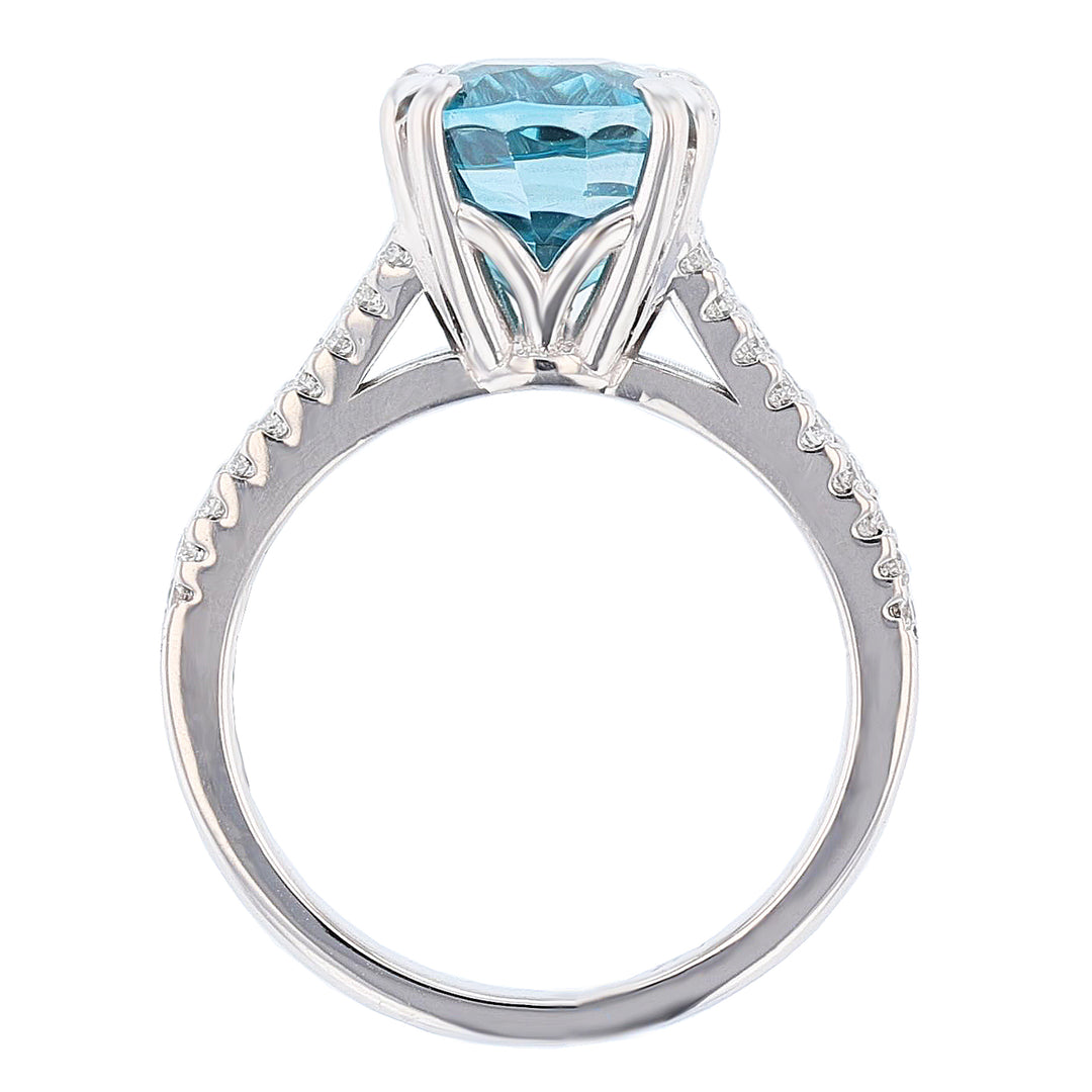 18K White Gold Blue Zircon and Diamond Ring - Nazarelle