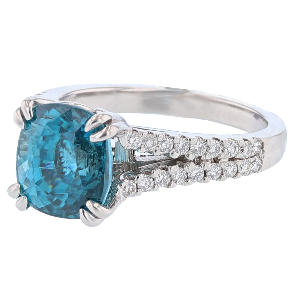 18K White Gold Blue Zircon and Diamond Ring - Nazarelle