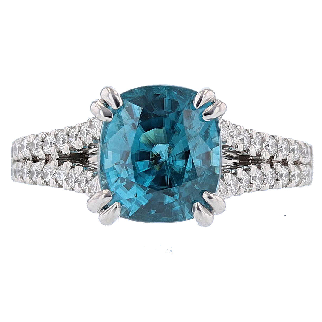 18K White Gold Blue Zircon and Diamond Ring - Nazarelle