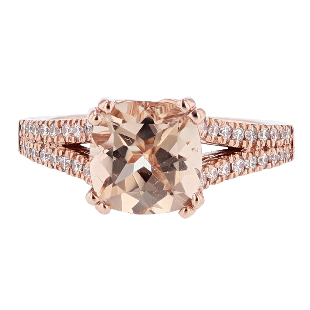 14K Rose Gold 2.08 Carat Cushion Morganite and Diamond Engagement Ring - Nazarelle