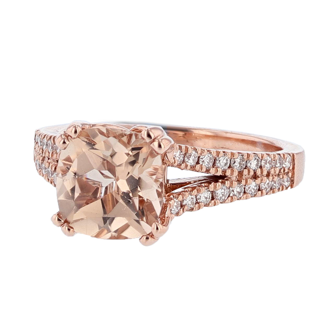 14K Rose Gold 2.08 Carat Cushion Morganite and Diamond Engagement Ring - Nazarelle