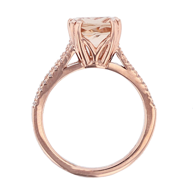 14K Rose Gold 2.08 Carat Cushion Morganite and Diamond Engagement Ring - Nazarelle