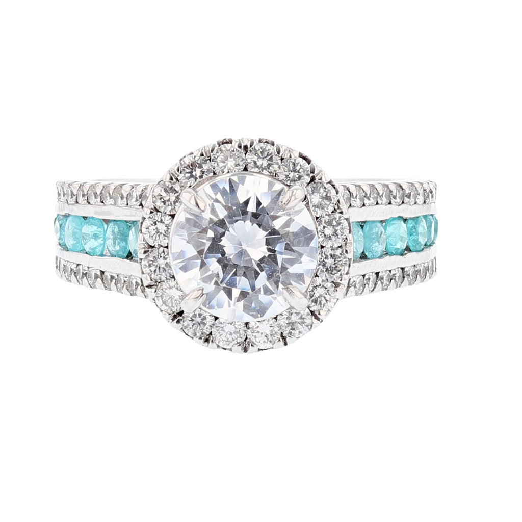 18K White Gold Round Paraiba Tourmaline Diamond Engagement Ring - Nazarelle