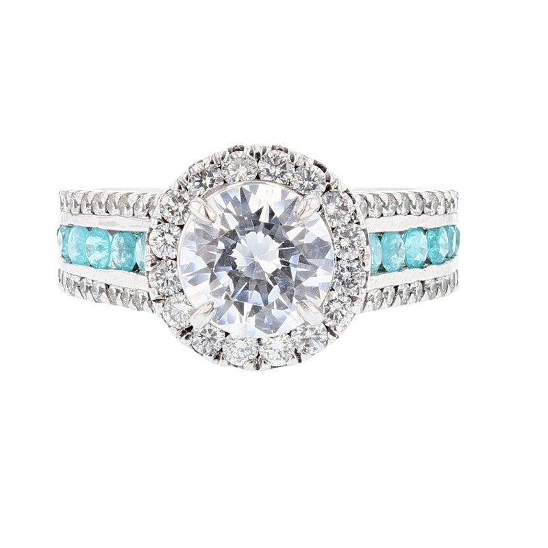 18K White Gold Round Paraiba Tourmaline Diamond Engagement Ring - Nazarelle