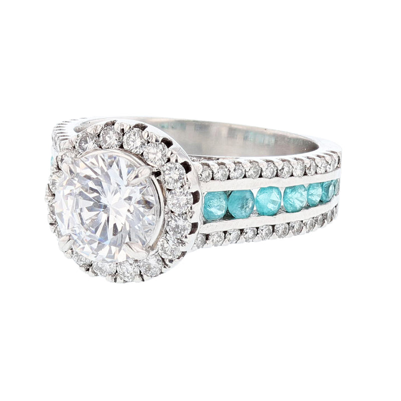 18K White Gold Round Paraiba Tourmaline Diamond Engagement Ring - Nazarelle